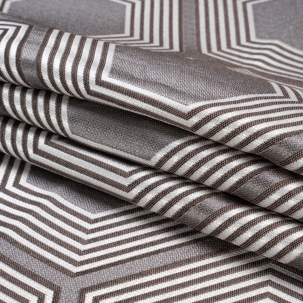 Silver, Charcoal and Gray Reverberating Hexagons Polyester Jacquard Folded