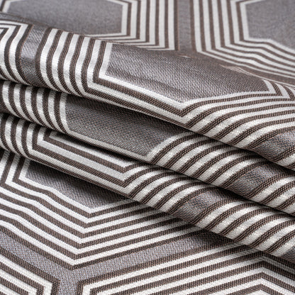 Silver, Charcoal and Gray Reverberating Hexagons Polyester Jacquard Folded