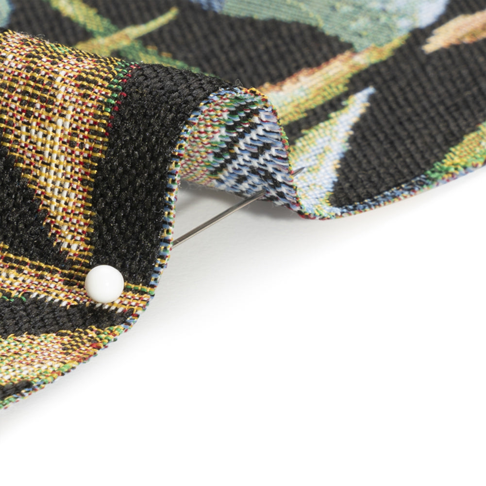 Black and Green Tropical Leaves Polyester and Cotton Jacquard Detail