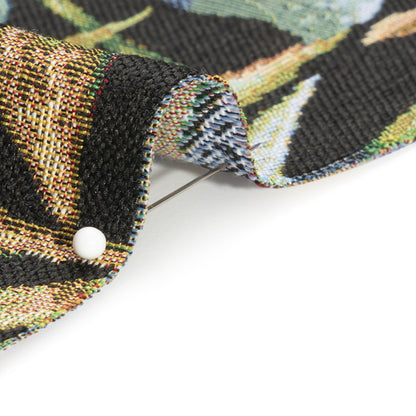 Black and Green Tropical Leaves Polyester and Cotton Jacquard Detail