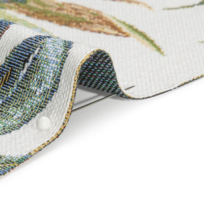 White and Green Tropical Leaves Polyester and Cotton Jacquard Detail