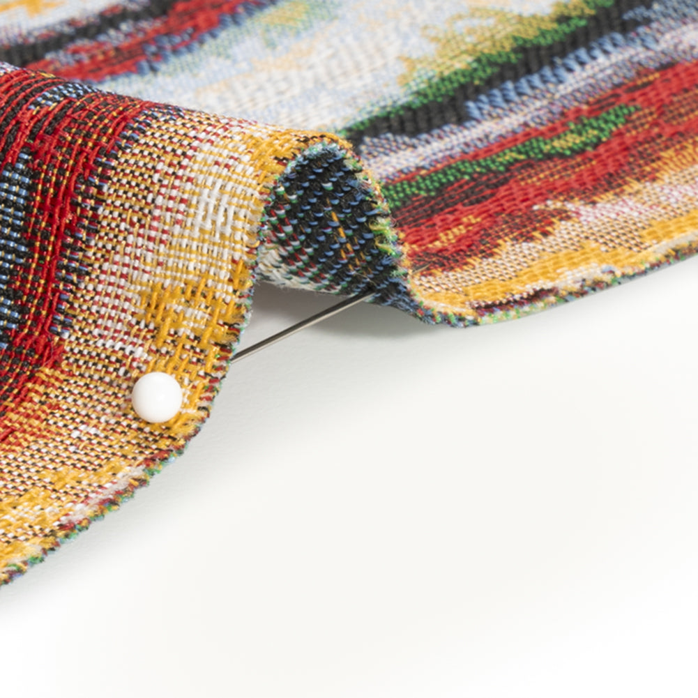 Red, Yellow and Blue Landscape Stripes Polyester and Cotton Jacquard Detail