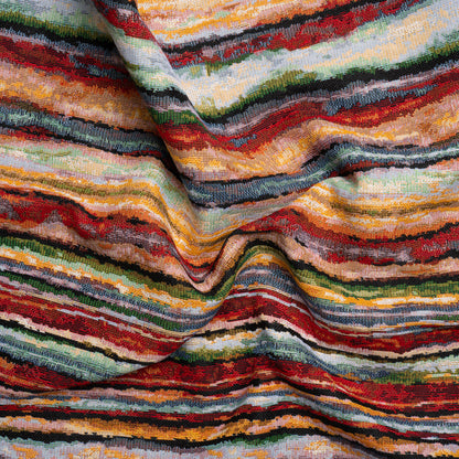 Red, Yellow and Blue Landscape Stripes Polyester and Cotton Jacquard