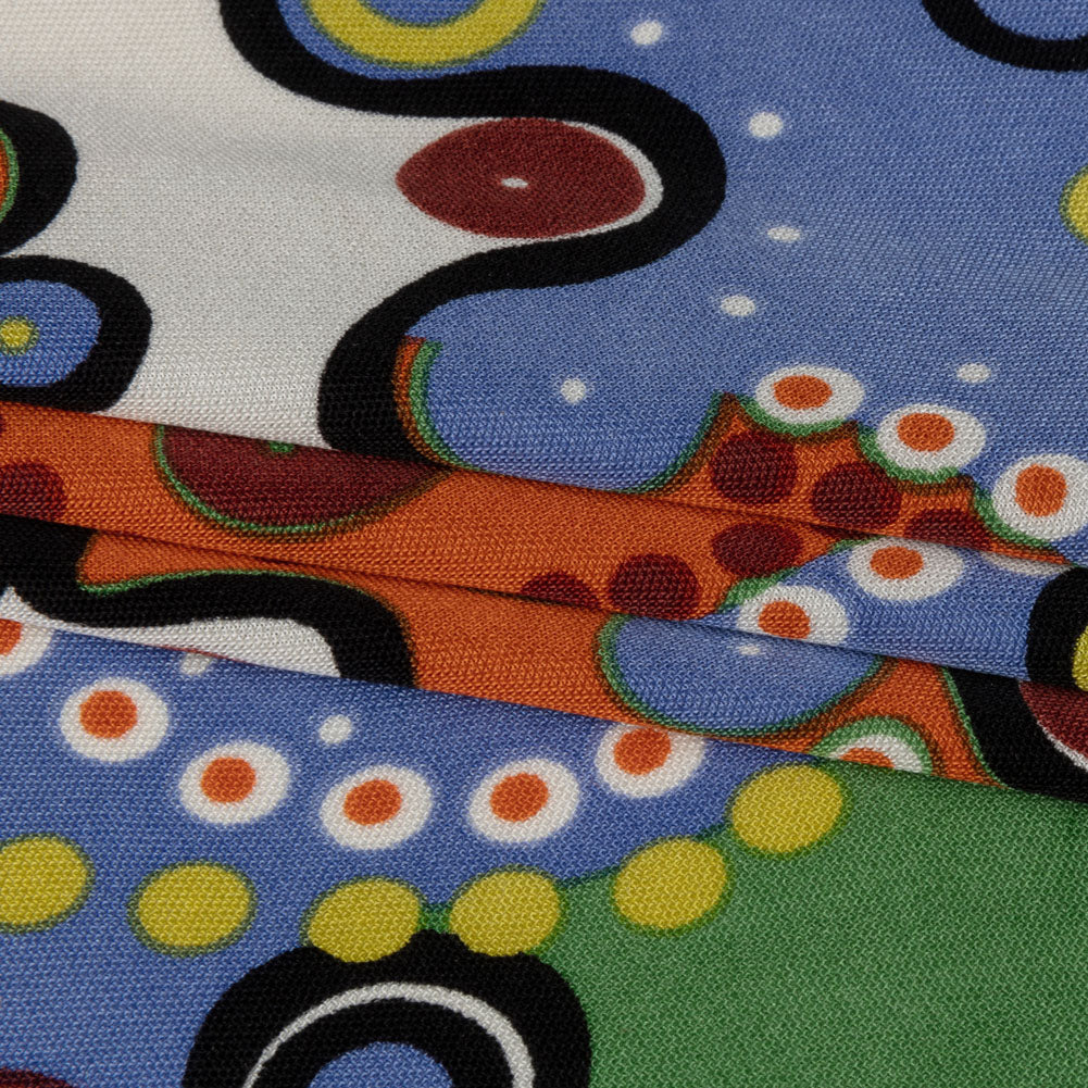 Country Blue, Orange and Sage Amoeba Medley Abstract Silk Jersey Full
