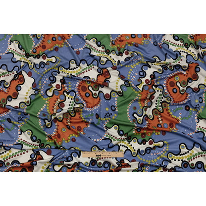 Country Blue, Orange and Sage Amoeba Medley Abstract Silk Jersey Drape
