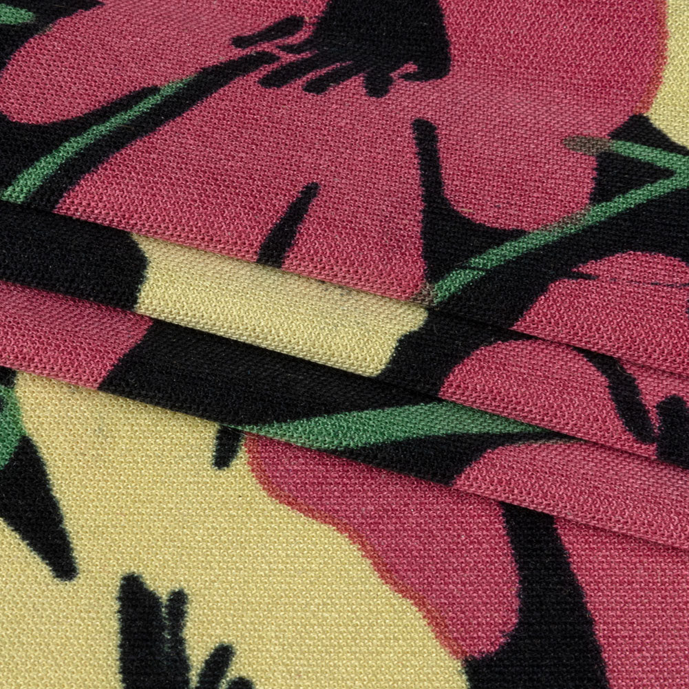 Black, Dark Rose and Yellow Floral Silk Jersey Full
