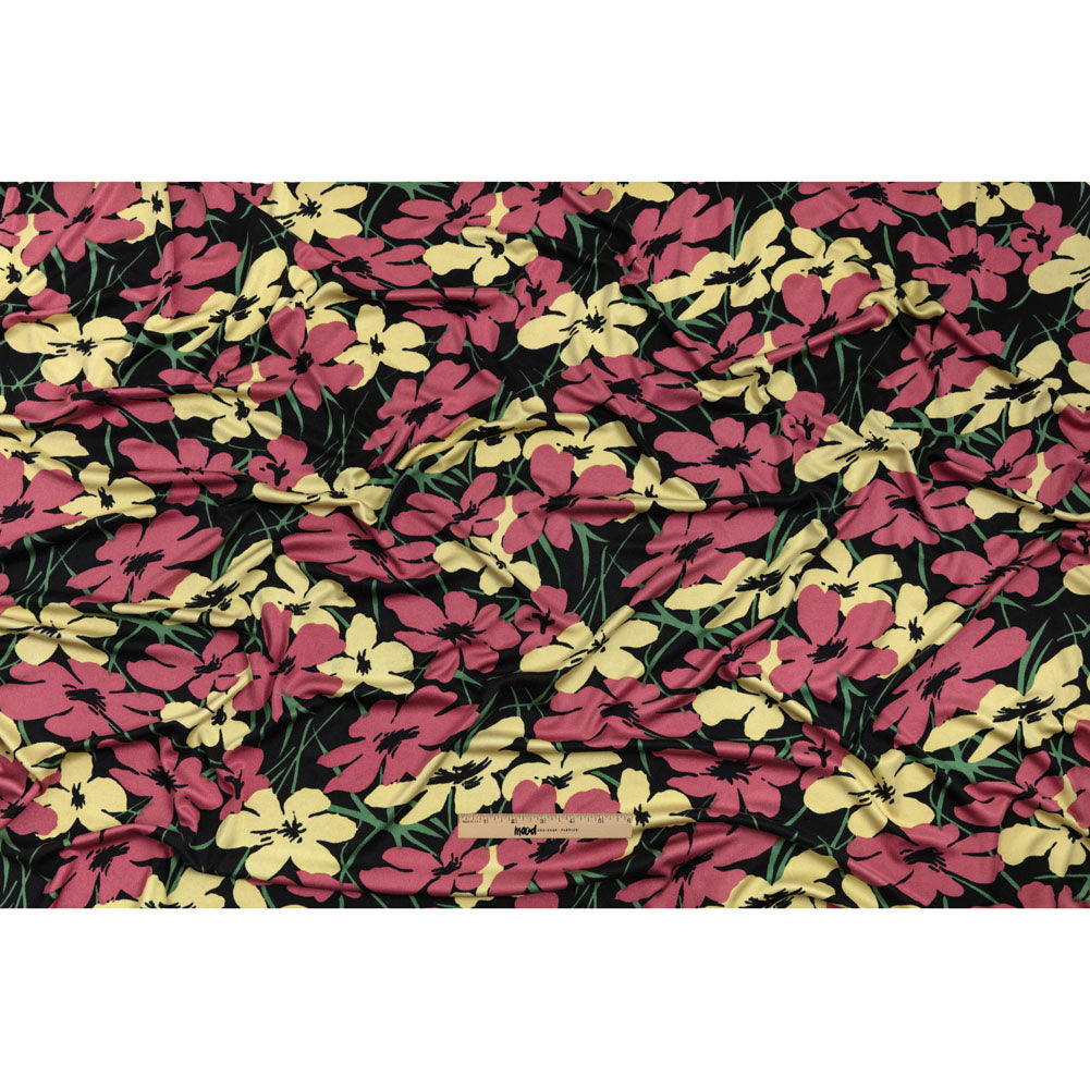 Black, Dark Rose and Yellow Floral Silk Jersey Drape