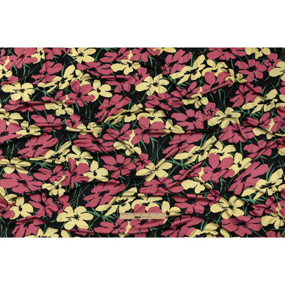 Black, Dark Rose and Yellow Floral Silk Jersey Drape