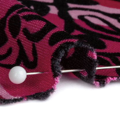 Bubblegum, Fuchsia and Wine Diamonds and Floral Outlines Silk Jersey Folded