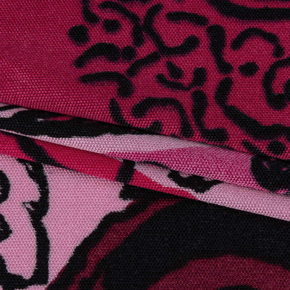 Bubblegum, Fuchsia and Wine Diamonds and Floral Outlines Silk Jersey Full