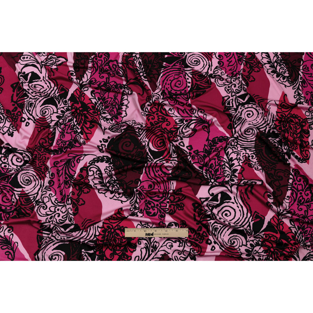 Bubblegum, Fuchsia and Wine Diamonds and Floral Outlines Silk Jersey Drape