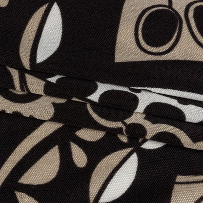 Chocolate, Tan and Whisper White Retro Flowers and Circles Silk Jersey Full