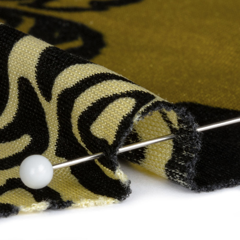 Olive, Goldenrod, and Kiwi Diamonds and Floral Outlines Silk Jersey Folded