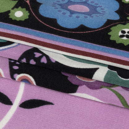 Lilac, Teal and Rust Floral Border Stripe Silk Jersey Full