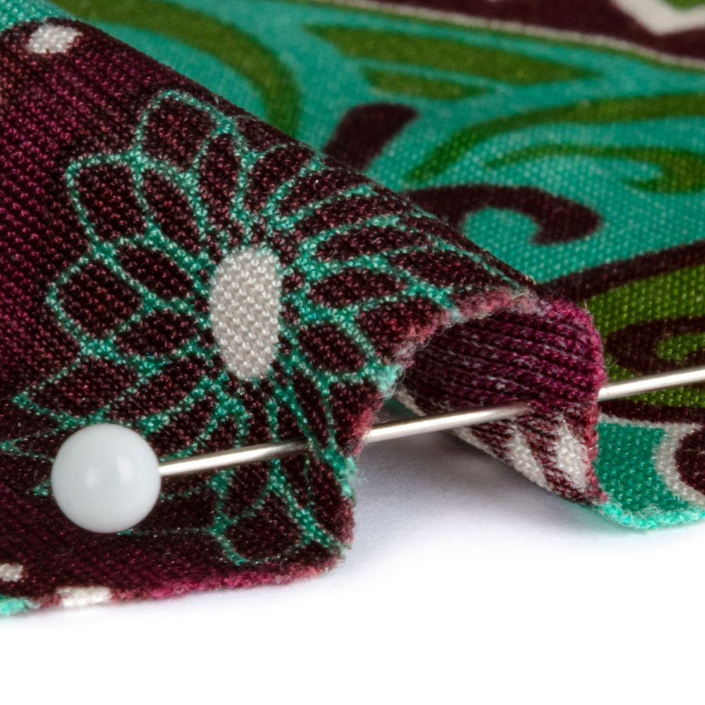 Burgundy, Green and Navy Palm Leaf Mandalas and Classical Stripe Border Silk Jersey Folded