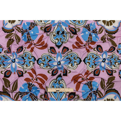 Orchid, Sky and Cinnamon Floral Flow Border Print Silk Jersey Drape