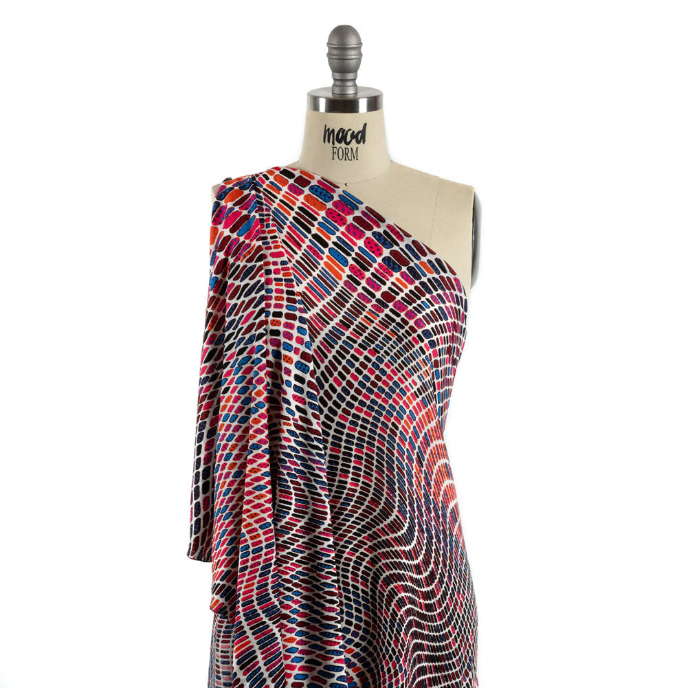 Pink, Orange and Blue Shapely Waves Silk Jersey Detail