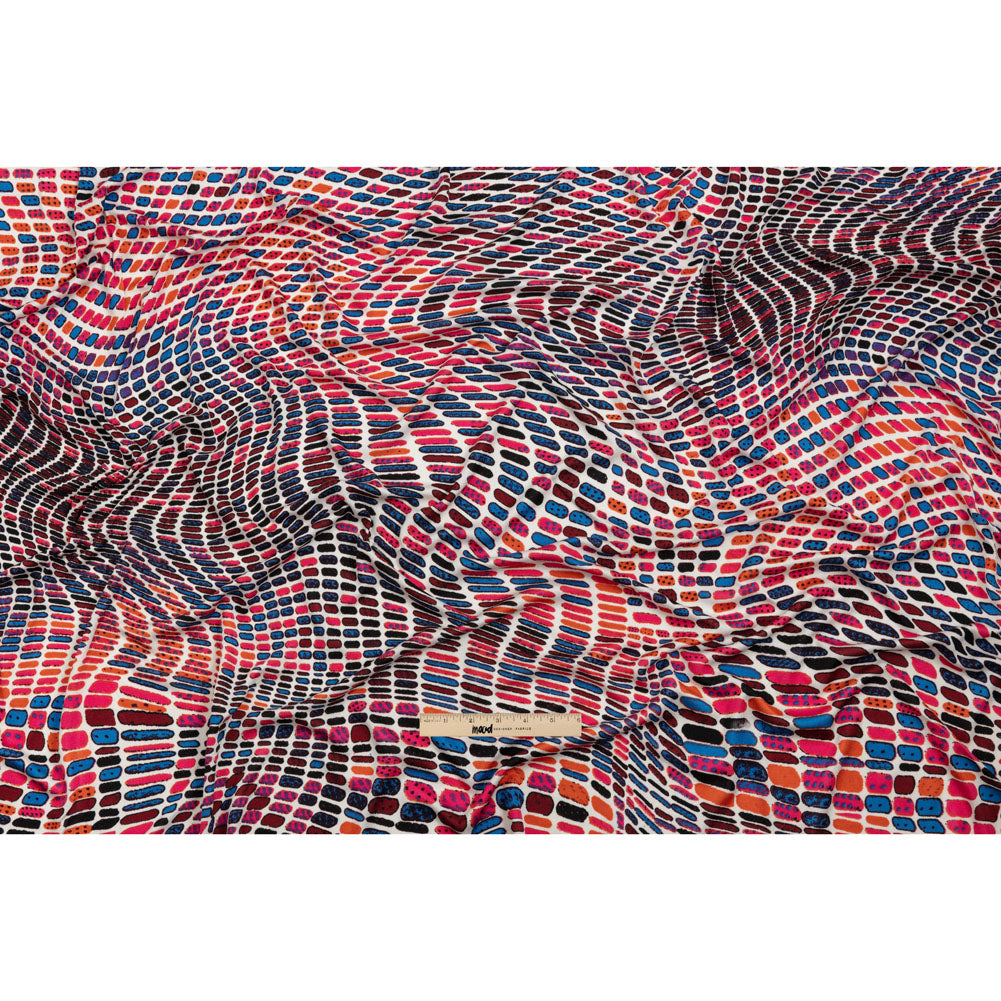 Pink, Orange and Blue Shapely Waves Silk Jersey Drape