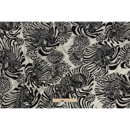 Black and White Floral Delight Silk Jersey Drape
