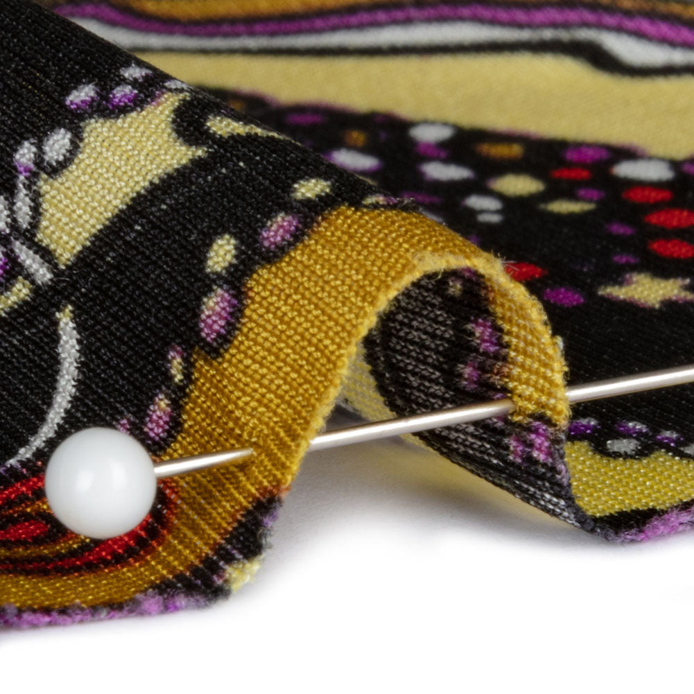 Gold, Purple and Black Fancy Diagonal Stripes Silk Jersey Folded