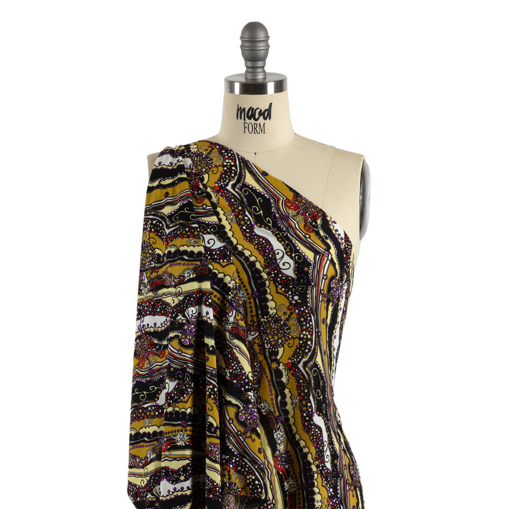 Gold, Purple and Black Fancy Diagonal Stripes Silk Jersey Detail