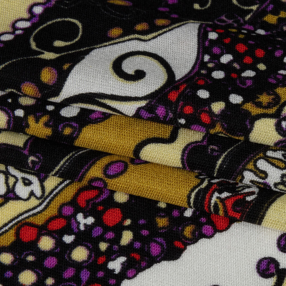 Gold, Purple and Black Fancy Diagonal Stripes Silk Jersey Full