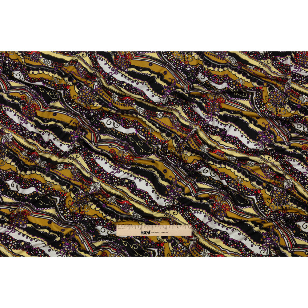 Gold, Purple and Black Fancy Diagonal Stripes Silk Jersey Drape