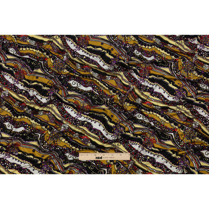 Gold, Purple and Black Fancy Diagonal Stripes Silk Jersey Drape