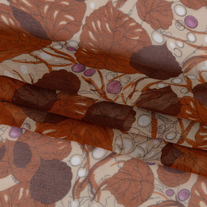 Cinnamon, Cream and Plum Leaves and Berries Silk Chiffon Full