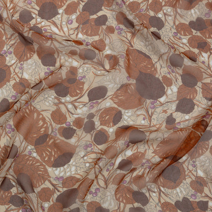 Cinnamon, Cream and Plum Leaves and Berries Silk Chiffon