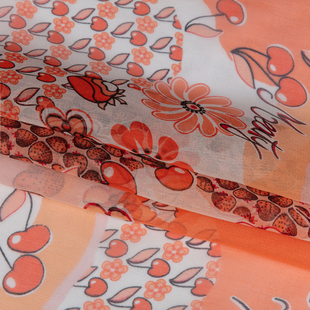 Peach, Orange and White Juicy Fruits Silk Chiffon Full