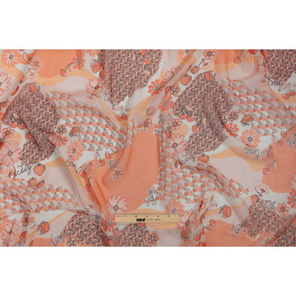 Peach, Orange and White Juicy Fruits Silk Chiffon Drape