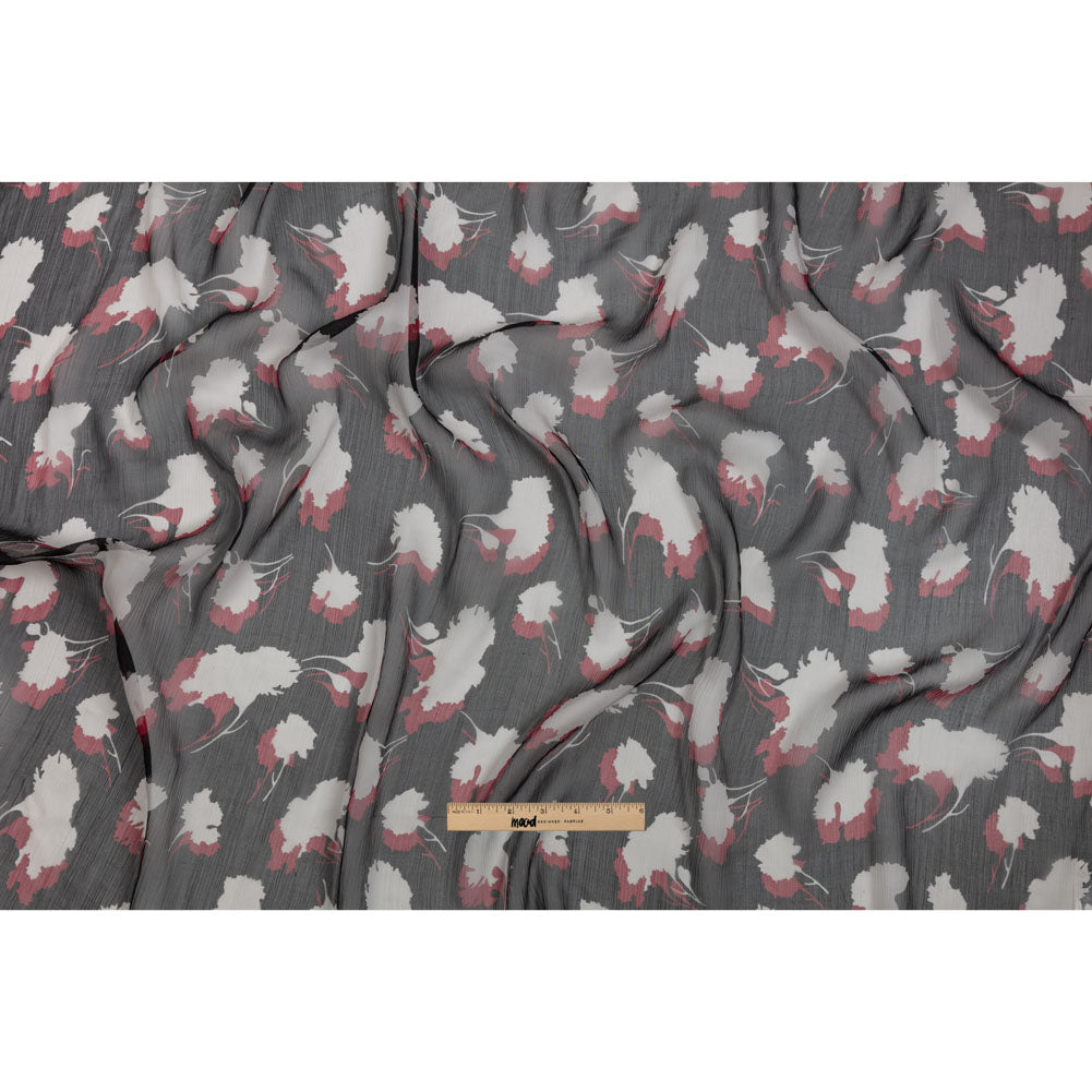 Black, Red and White Echoes of Leaves Crinkled Silk Chiffon Drape