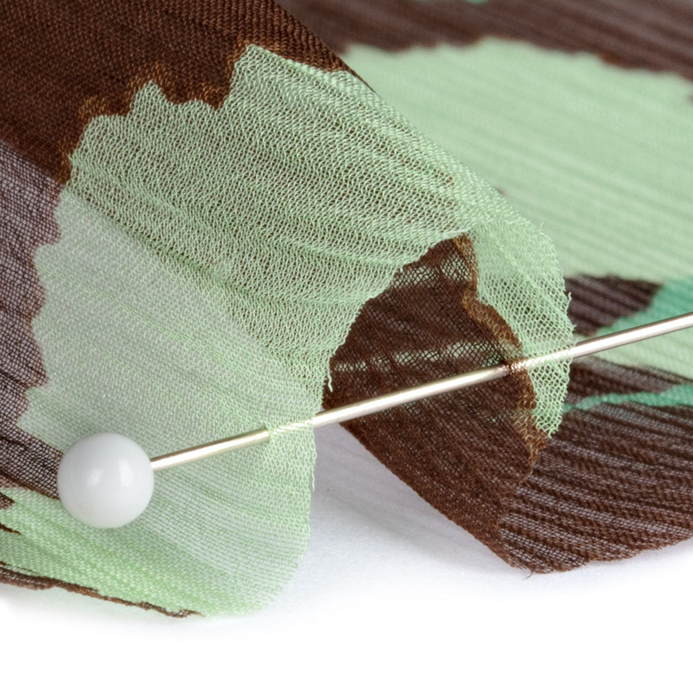 Green and Brown Echoes of Leaves Crinkled Silk Chiffon Folded