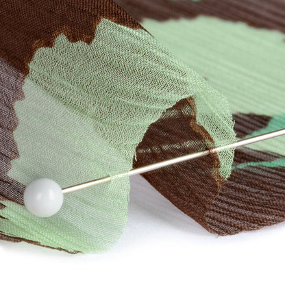 Green and Brown Echoes of Leaves Crinkled Silk Chiffon Folded