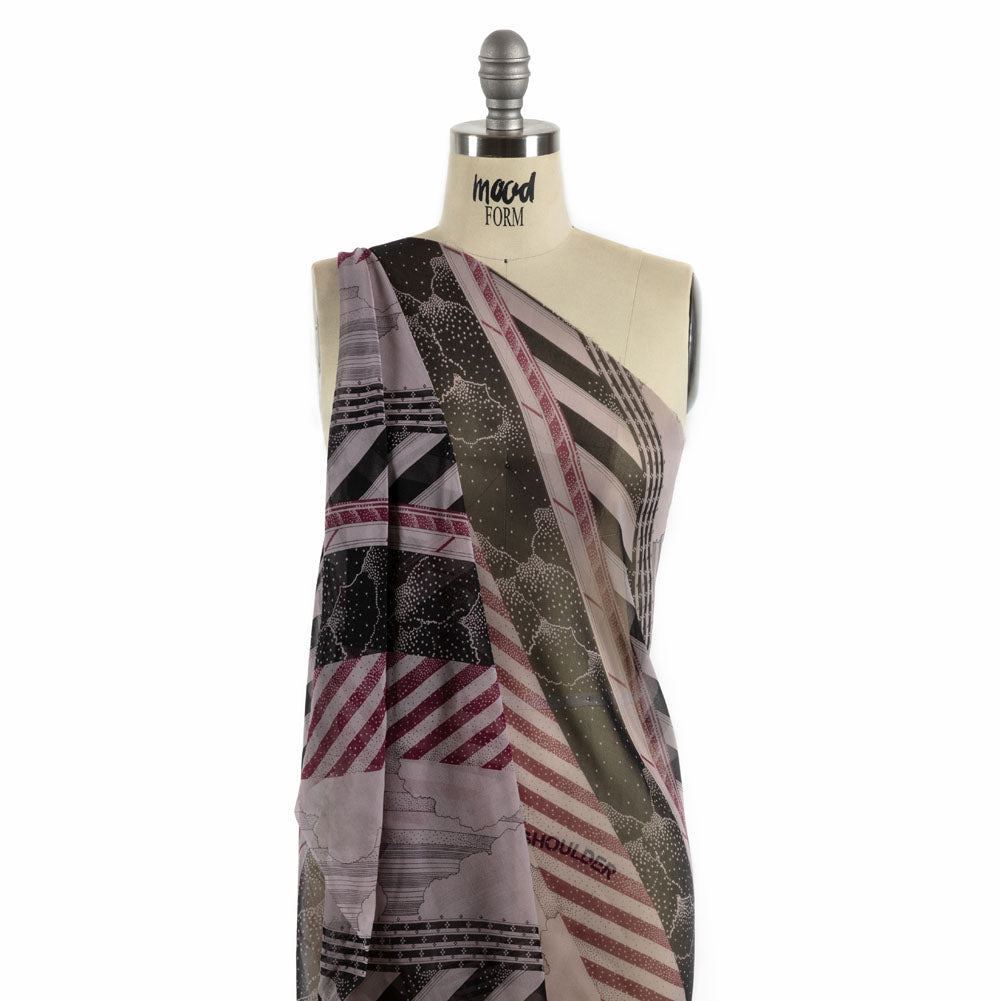 Plum, Black and Lavender Clouds and Stripes Silk Chiffon Detail