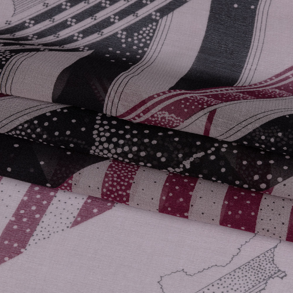 Plum, Black and Lavender Clouds and Stripes Silk Chiffon Full