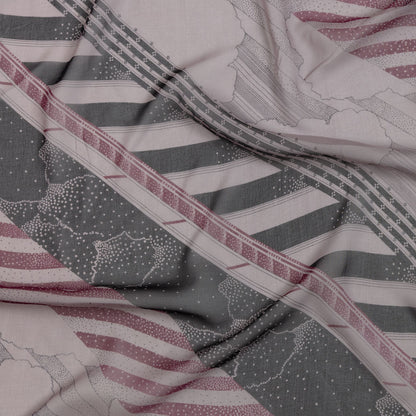 Plum, Black and Lavender Clouds and Stripes Silk Chiffon