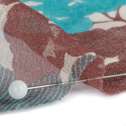 Turquoise, Chocolate and Cream Forest Silhouettes Silk Chiffon Folded