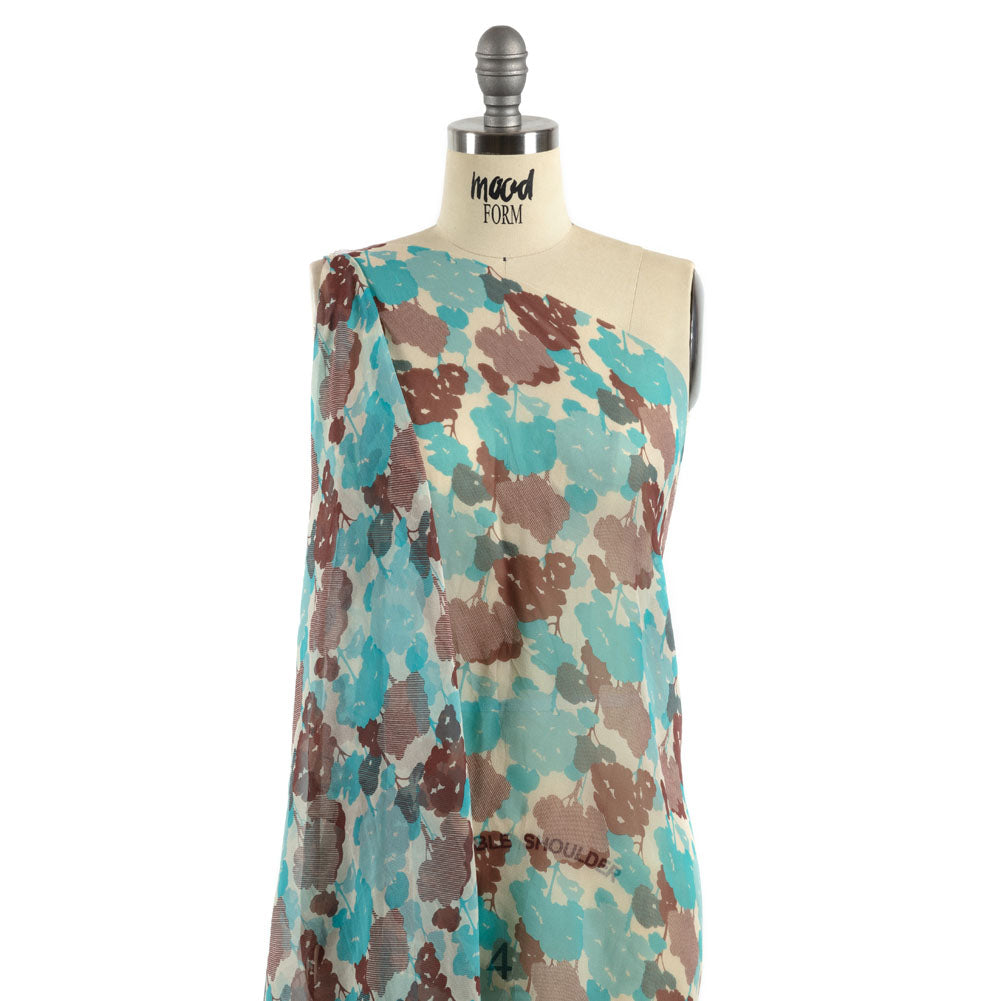 Turquoise, Chocolate and Cream Forest Silhouettes Silk Chiffon Detail