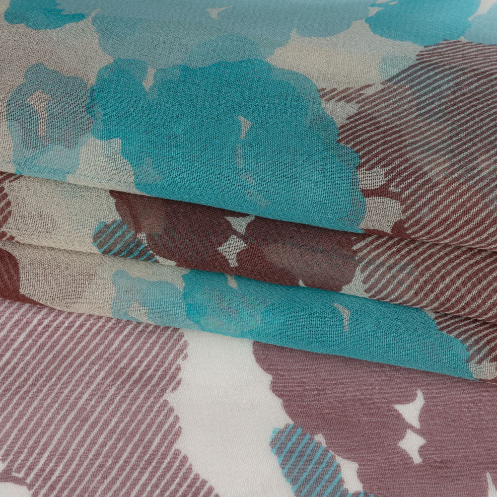 Turquoise, Chocolate and Cream Forest Silhouettes Silk Chiffon Full