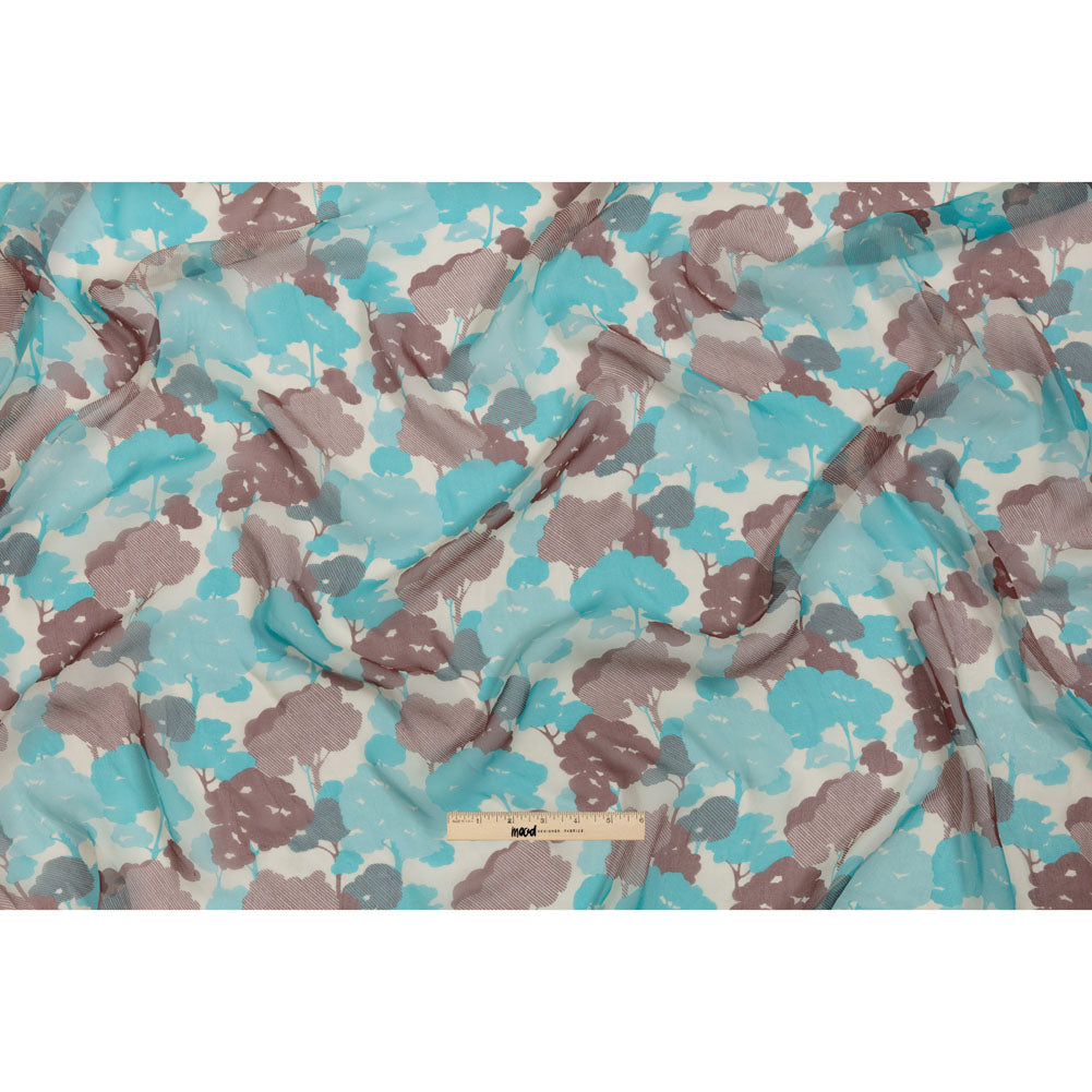 Turquoise, Chocolate and Cream Forest Silhouettes Silk Chiffon Drape