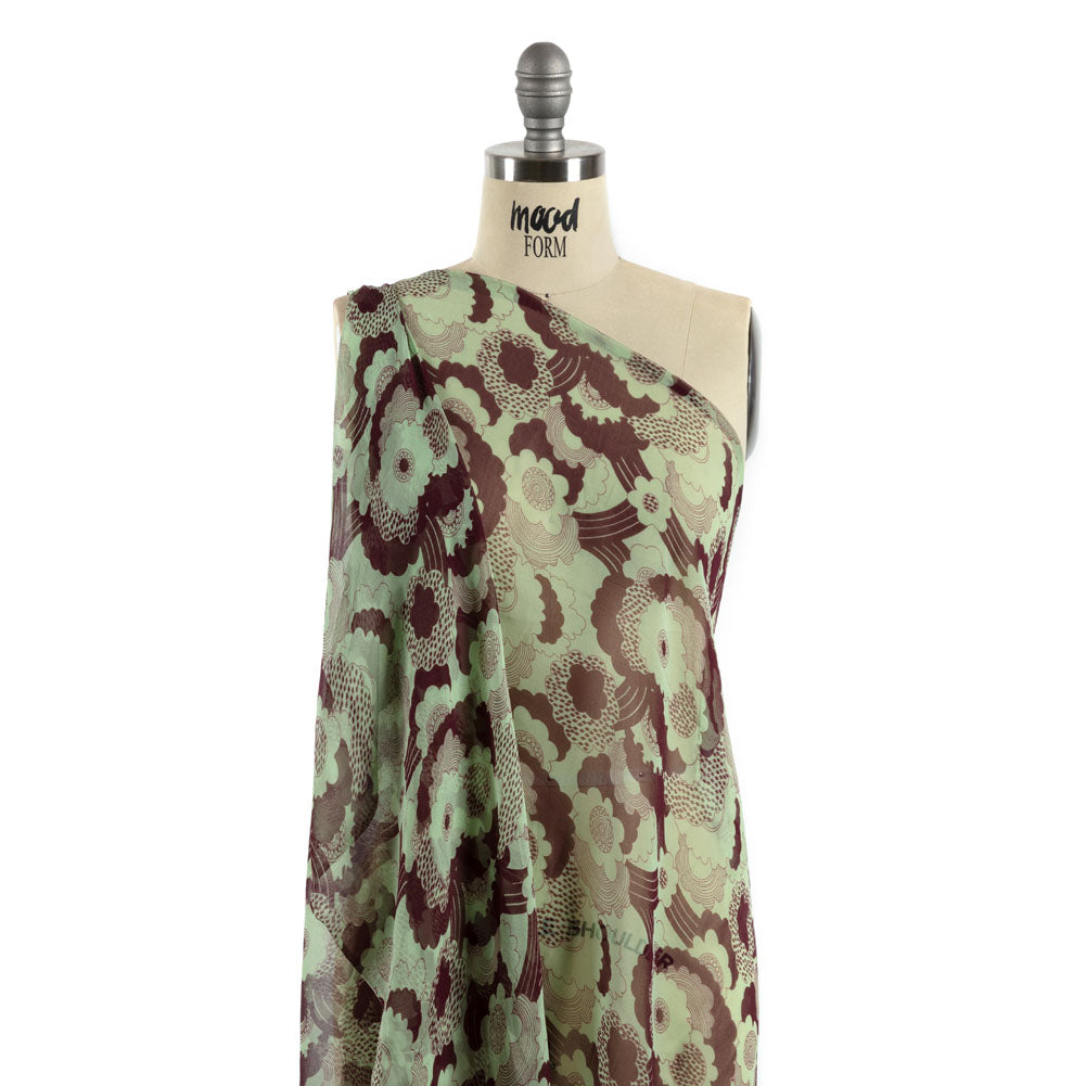 Chocolate and Mint Flowers in the Sky Silk Chiffon Detail