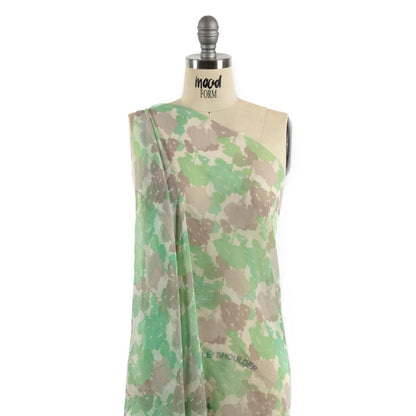 Green, Taupe and Cream Forest Silhouettes Silk Chiffon Detail