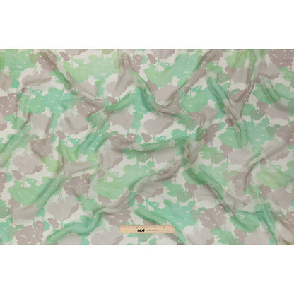 Green, Taupe and Cream Forest Silhouettes Silk Chiffon Drape