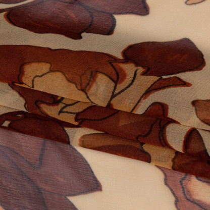 Brown and Tan Painted Flowers Silk Chiffon Full