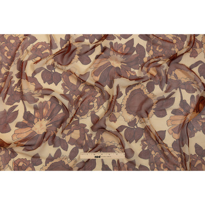 Brown and Tan Painted Flowers Silk Chiffon Drape