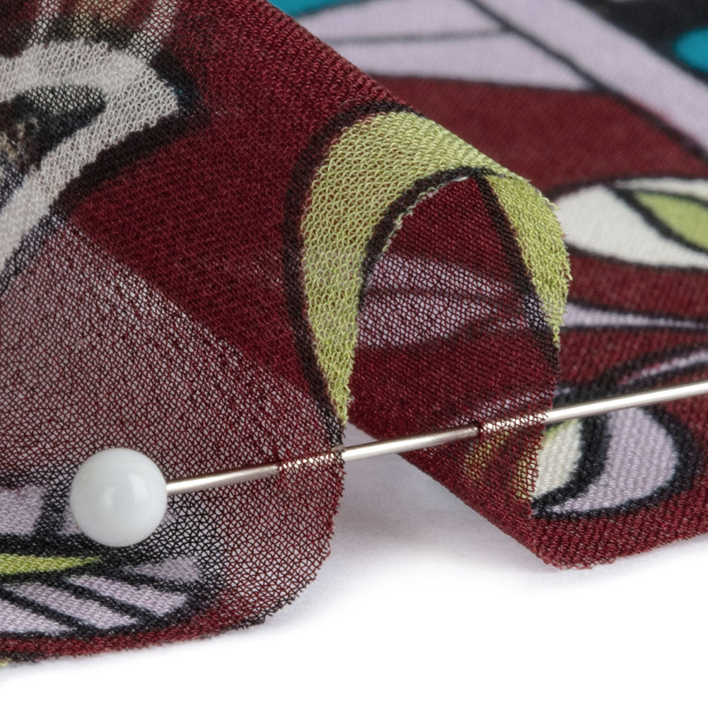 Wine, Turquoise and Lime Florals and Border Stripes Silk Chiffon Folded