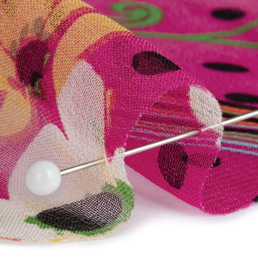 Hot Pink, Yellow and Green Stripes, Spots and Flowers Silk Chiffon Folded
