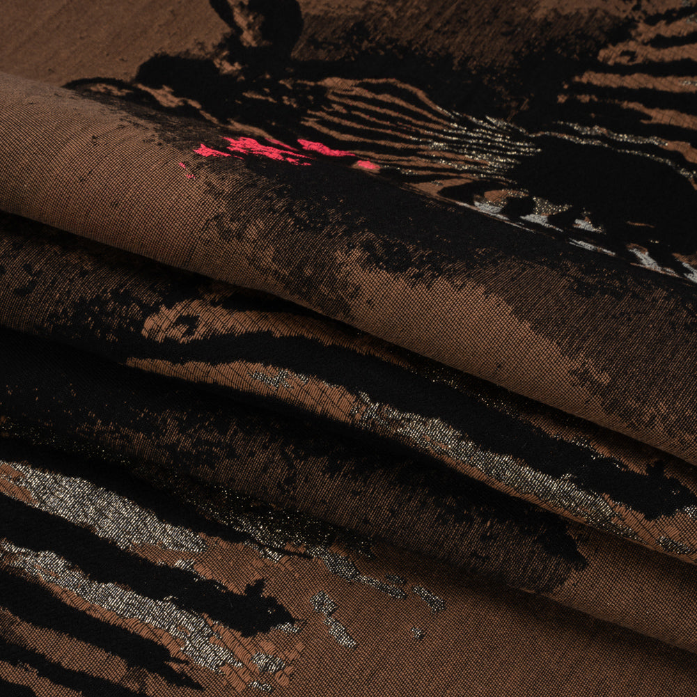 Brown, Black and Hot Pink Zebras Metallic Brocade Panel Folded